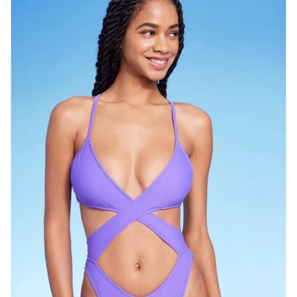 NEW NWT Choose Size Purple Sexy High Leg Extra Cheeky 1 Pc Swim Suit WILD FABLE - Picture 2 of 3